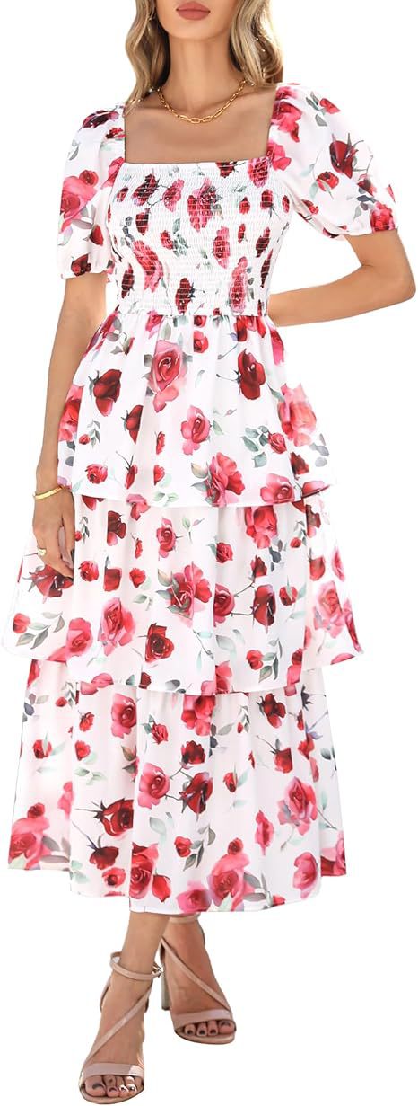 Dame maxikjole med blomster mønstre og puffærmer Stilla