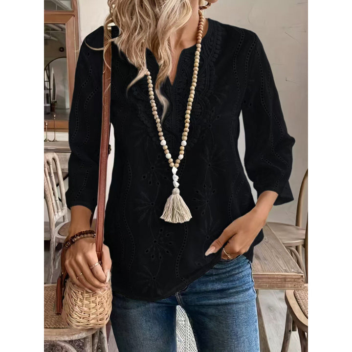 Damer broderet boheme bluse med trekvartærmer Stilla