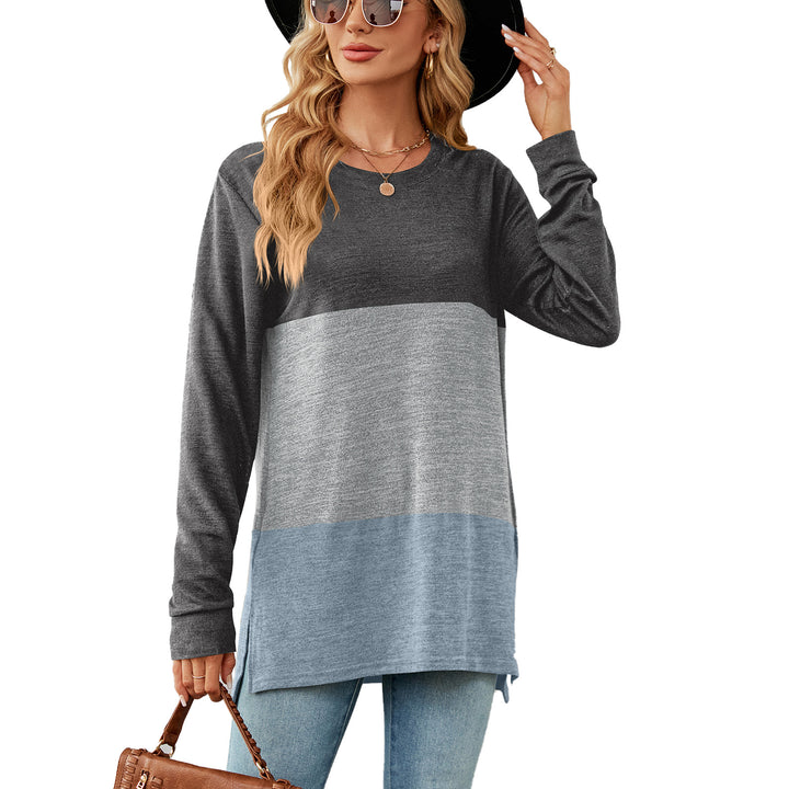 Dame Lang Sweater med moderne farveblokdesign og side slidser Stilla