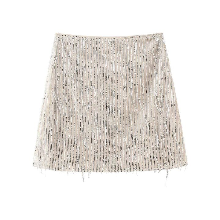Dame Glitter Mini Skirt med iøjnefaldende Frynse Design Skovae