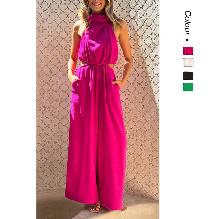 Kvinde jumpsuit med sidesnit og komfortabelt vidde ben design