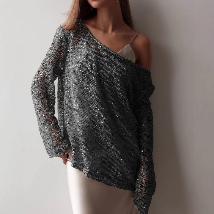 Dame Funklende Aftenbluse med asymmetrisk Snit Stilla
