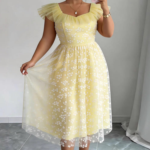 Damer Elegant tylkjole med blomstermønster og puffærmer Skovae