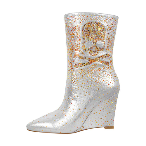 Femme High-Wedge Glitter Stiletto Støvler med Skull-Design Stilla