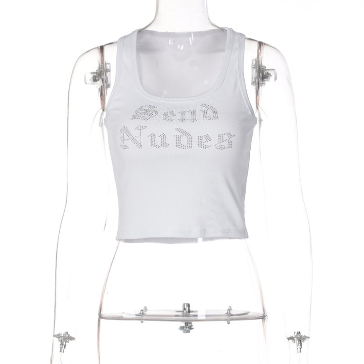 Dame Crop-Top med glitrende påskrift Skovae