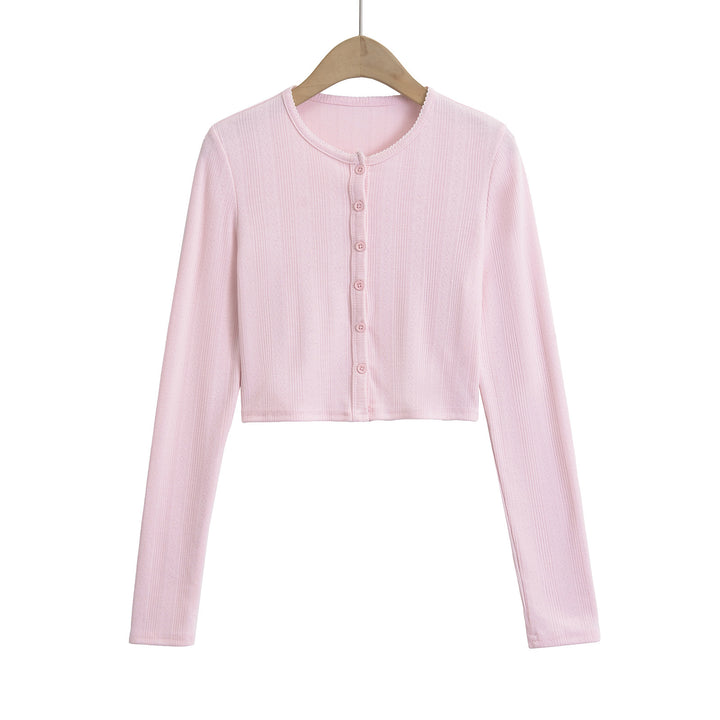 Dame Crop-top med lange ærmer og moderne knaplukning Stilla