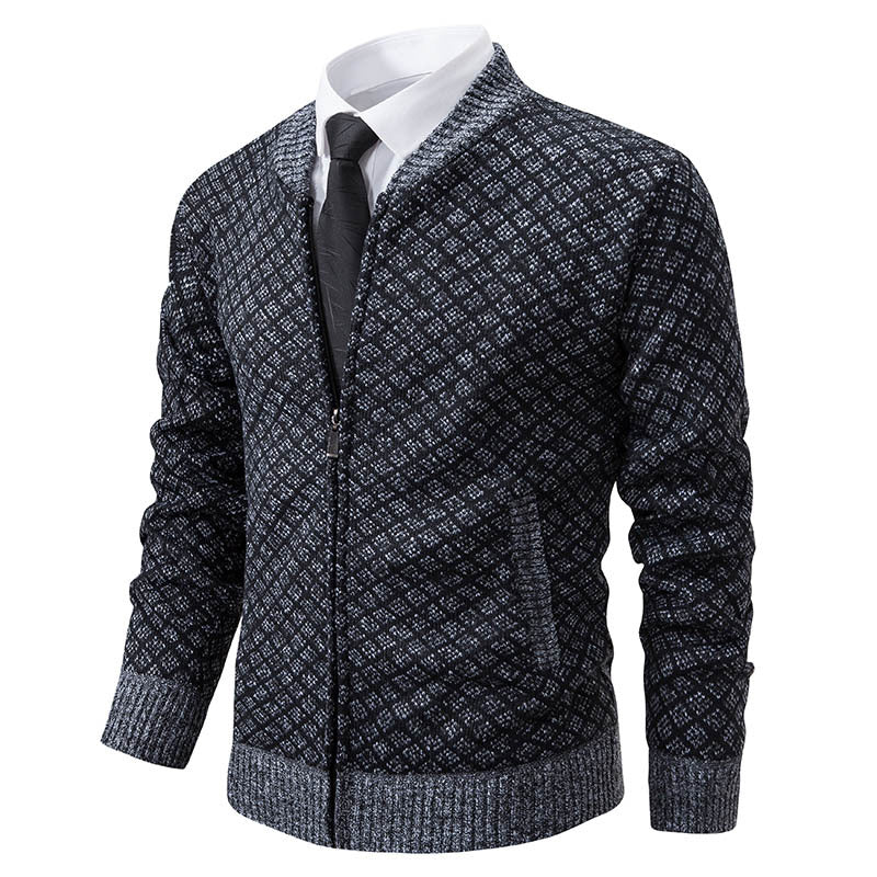 Herrer struktureret diamant-strik zip-up cardigan Stilla