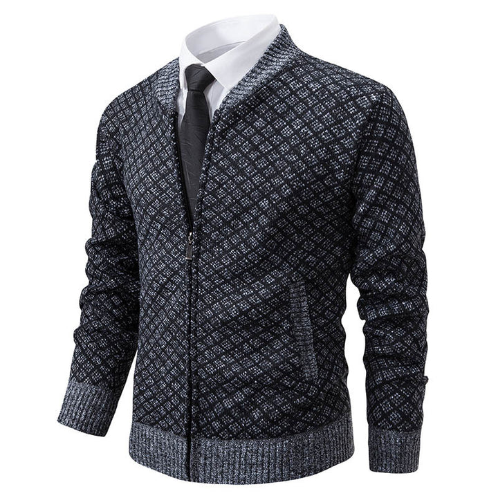 Herrer struktureret diamant-strik zip-up cardigan Stilla