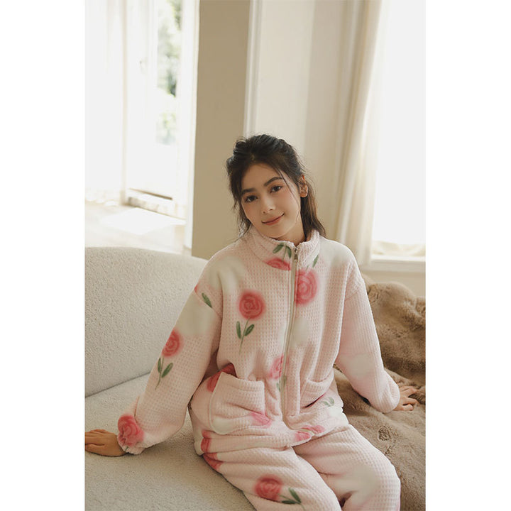 Damer Fluffy Jakke med blomstret Design Stilla