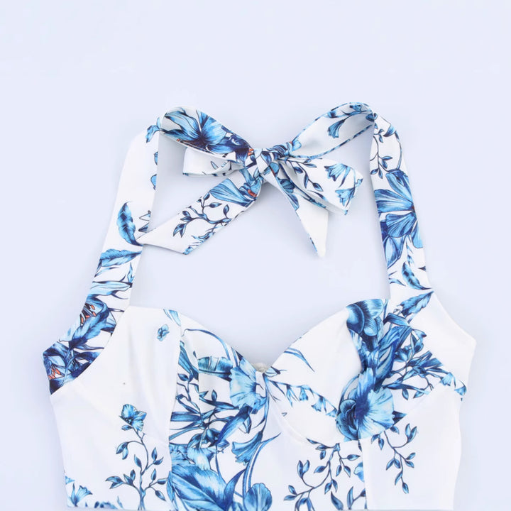Dame Floral Print Halter Kjole Stilla