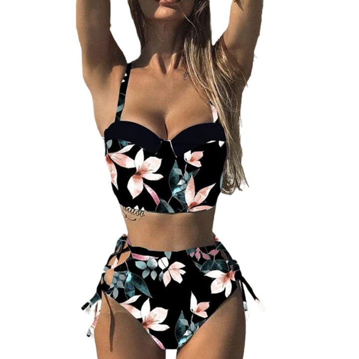 Dame Højhalset Bikini-Sæt med justerbare stropper og blomsterform Stilla