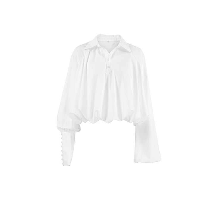 Dame Trendy Crop-Bluse med voluminøse ærmer og højt krave Stilla