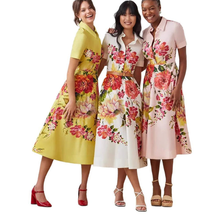 Dame Floral Print Skjortekjole Stilla