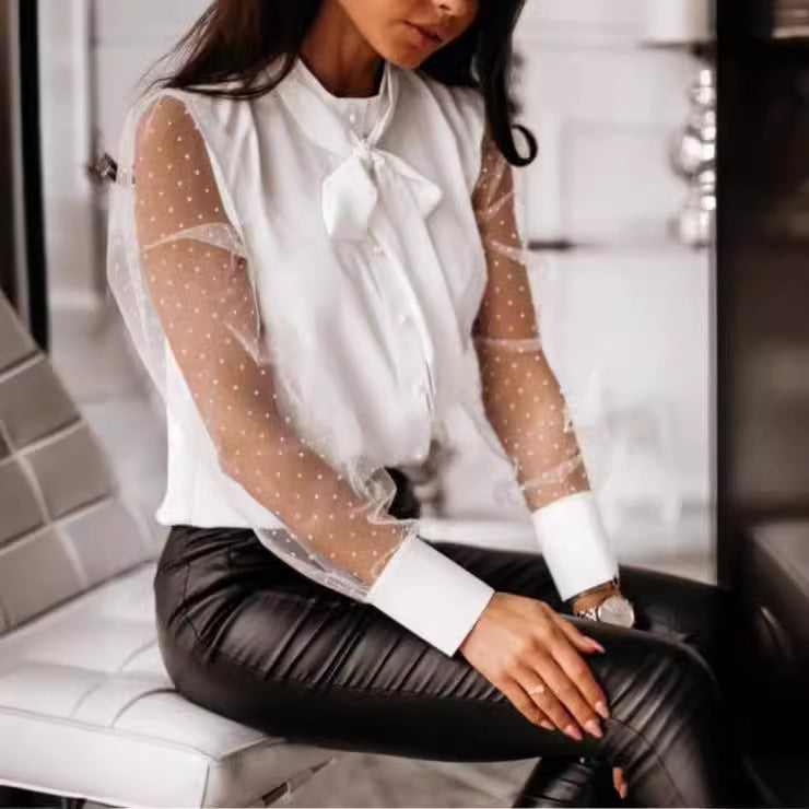 Dame elegant gennemsigtig ærme bluse Stilla