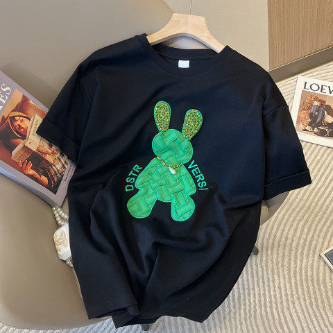 Dame T-shirt med glamorøst bjørnemotiv og fine glimmer-applikationer Stilla