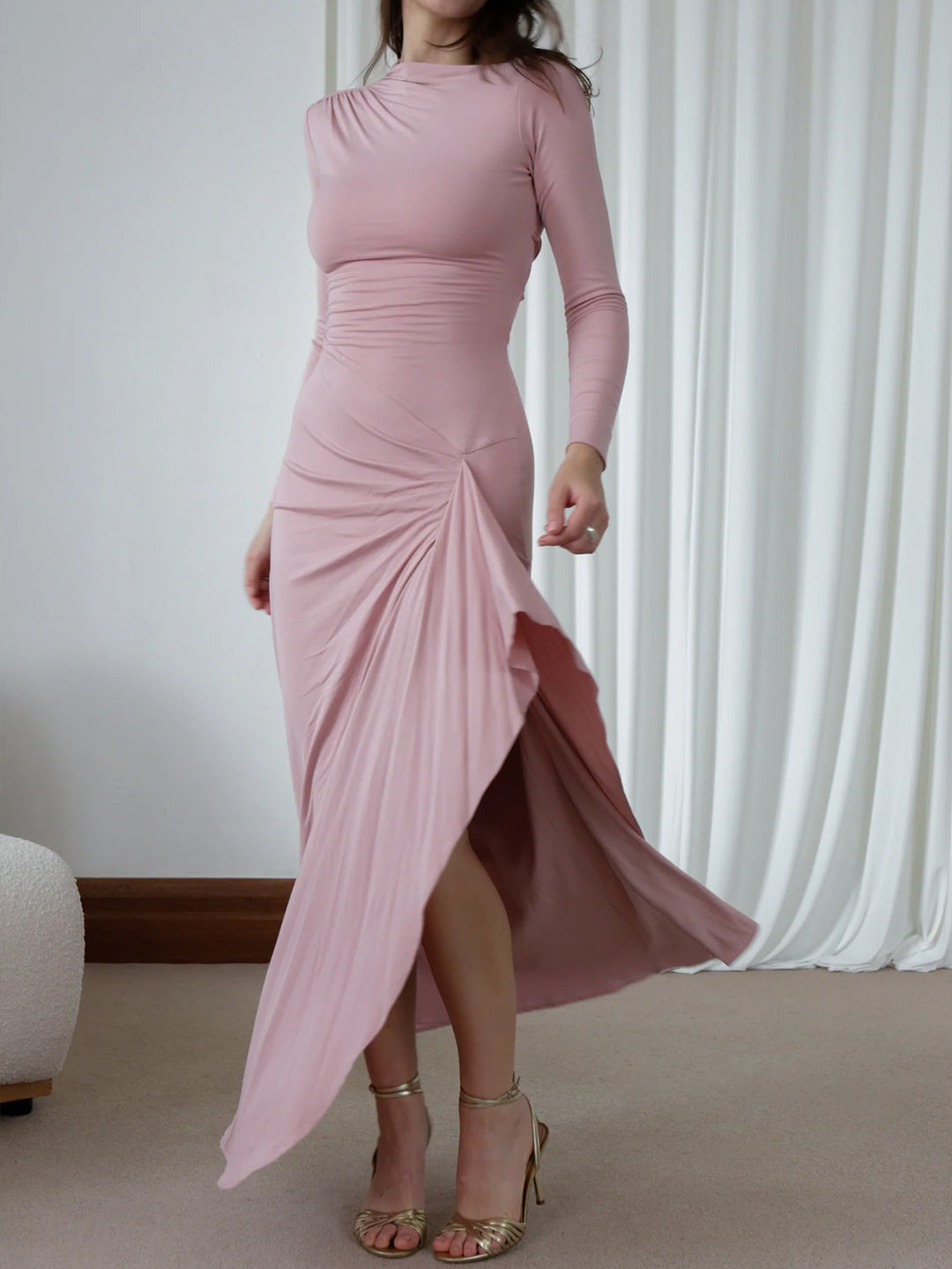 Damer Elegant Maxikjole med asymmetrisk design og rynker Stilla