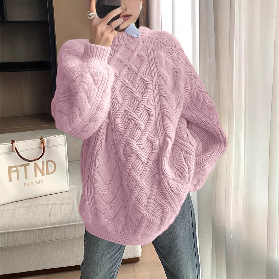 Dame strikpullover med moderne fletmønster og oversized snit Stilla