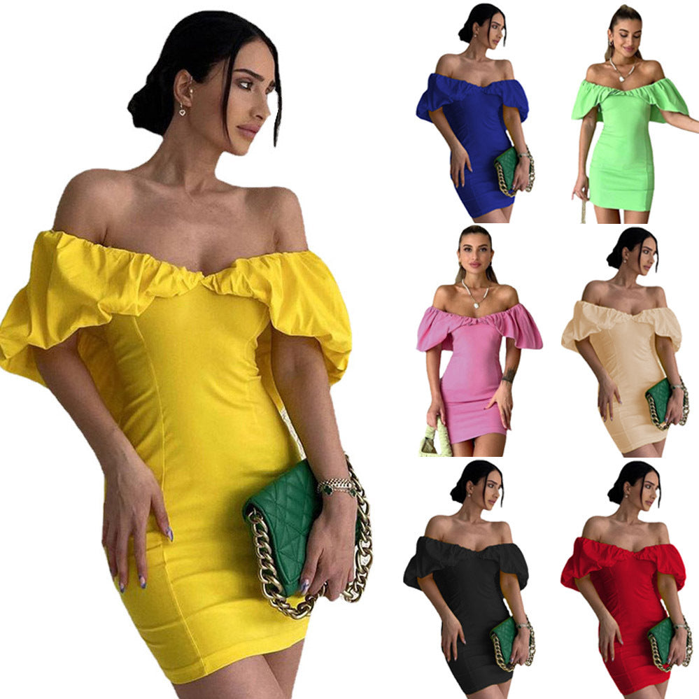 Dame Off-Shoulder Rynkekortkjole Stilla