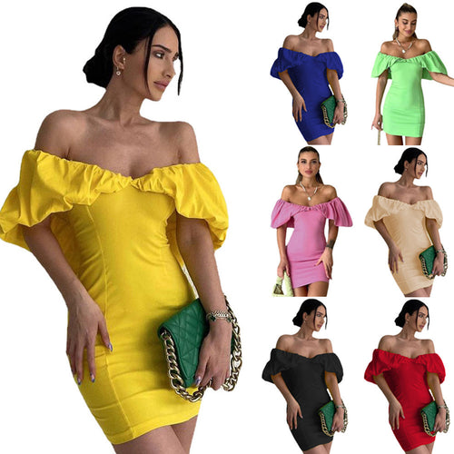 Dame Off-Shoulder Rynkekortkjole Stilla