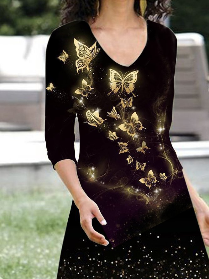 Dame Maxi-kjole med elegant sommerfugletryk Stilla