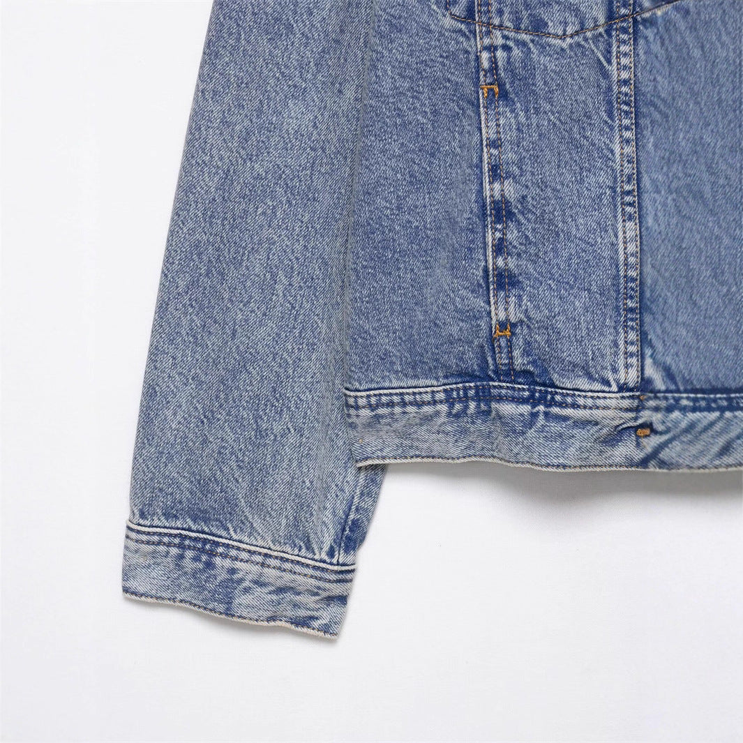 Kvinders designermelerede denimjakke med asymmetrisk snit og praktiske lommer Stilla