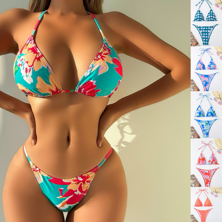 Dame trekant-bikini med legende blomsterdesign og justerbare stropper Skovae