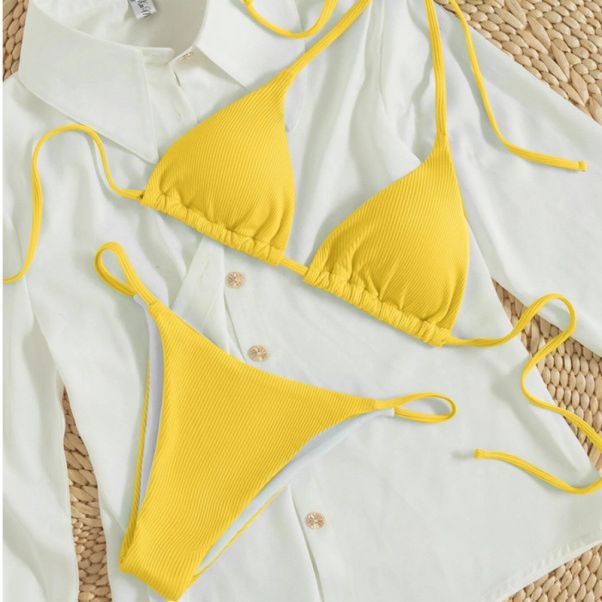 Femme Ribbet Trekant-Bikini-Sæt med Justerbare Stropper Stilla 1750313953