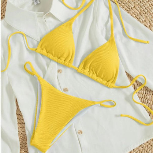 Femme Ribbet Trekant-Bikini-Sæt med Justerbare Stropper Stilla 1750313953