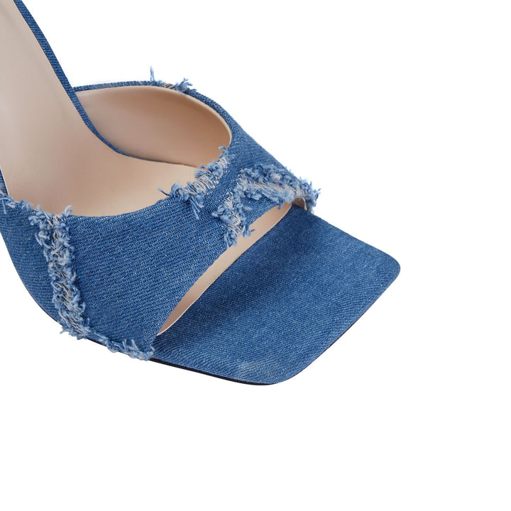 Dame Chunky Denim Hælsandaler med Ankelsnor Stilla
