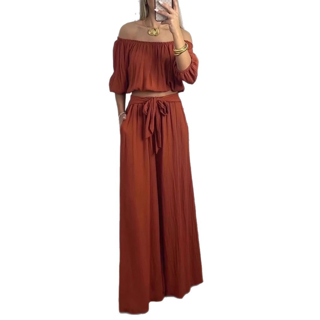 Dame Off-Shoulder Plissé Lounge Sæt Stilla