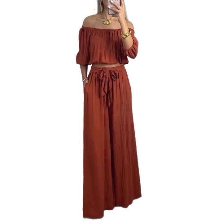 Dame Off-Shoulder Plissé Lounge Sæt Stilla