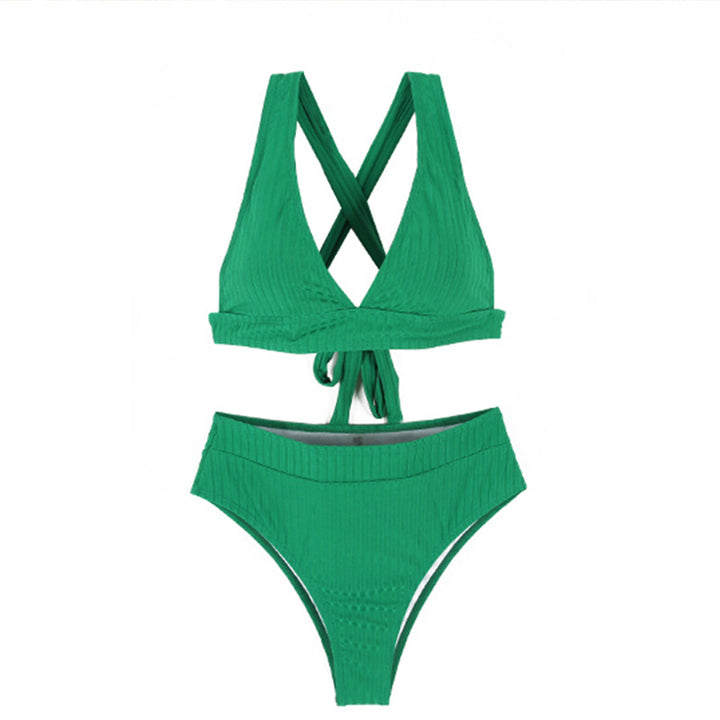 Dame bikini sæt med højt skåret taljebånd og dyb V-udskæring Stilla