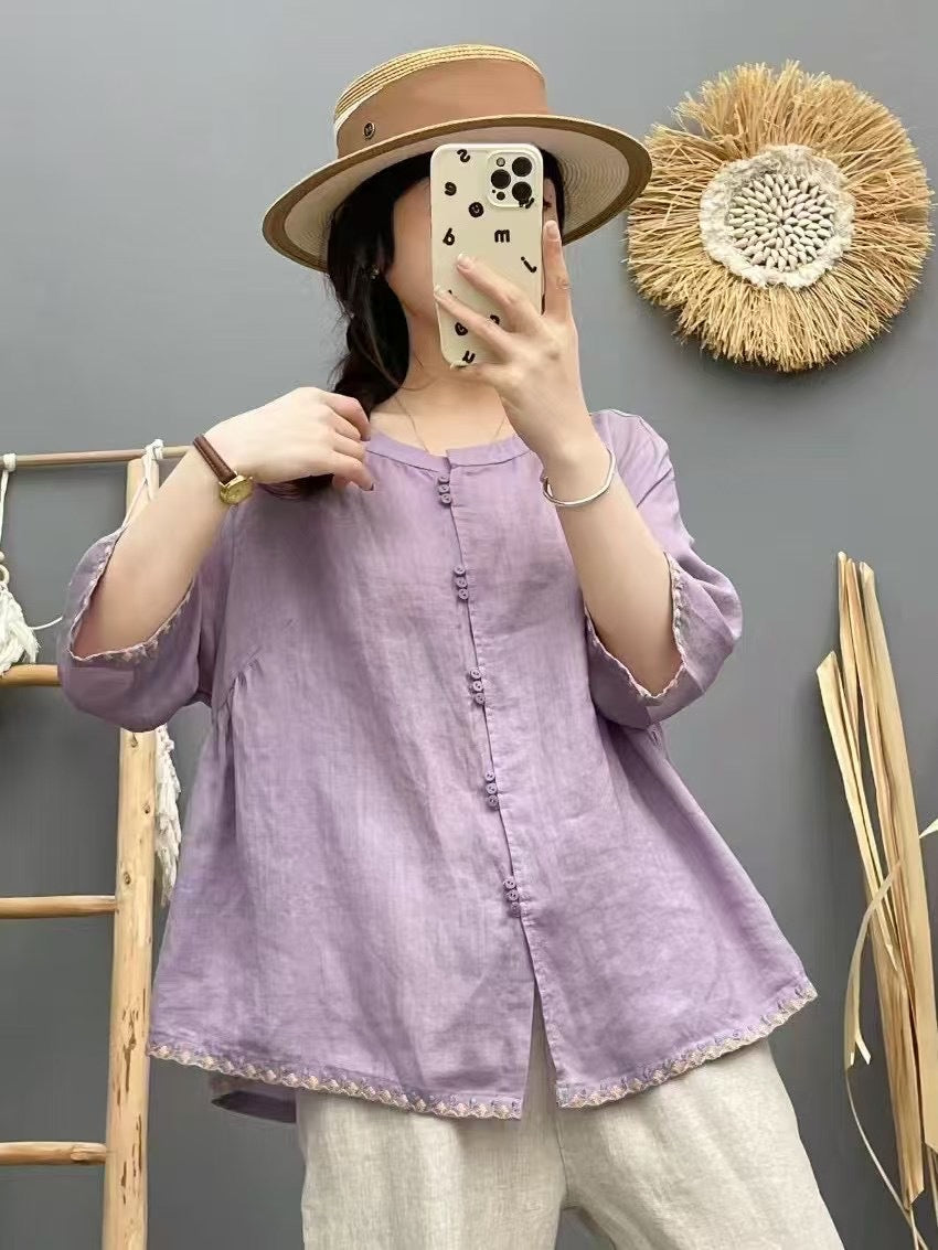 Femme Afslappet Fit Knap-Down Linen Bluse Stilla