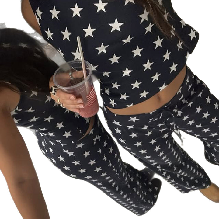 Dame Sporty two-piece set with star pattern and sleeveless top Skovae