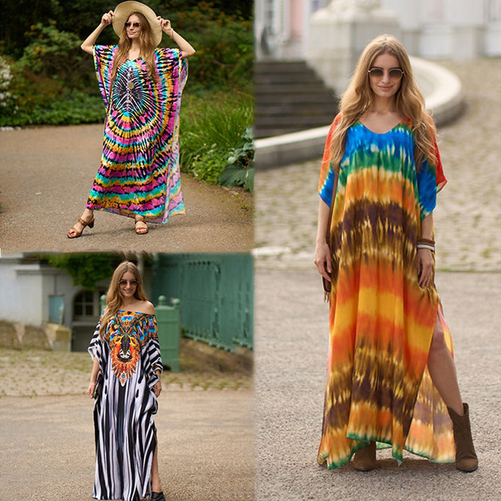Dame Maxikjole i modern batikdesign Stilla