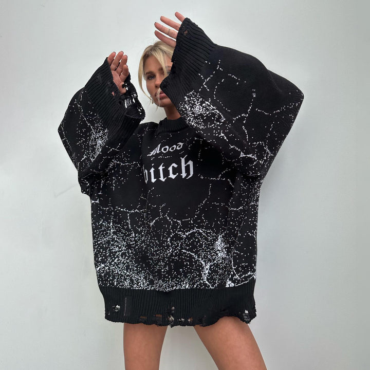 Dame Oversized Strikpullover med afslappede trykdetaljer og modemæssig vask Stilla