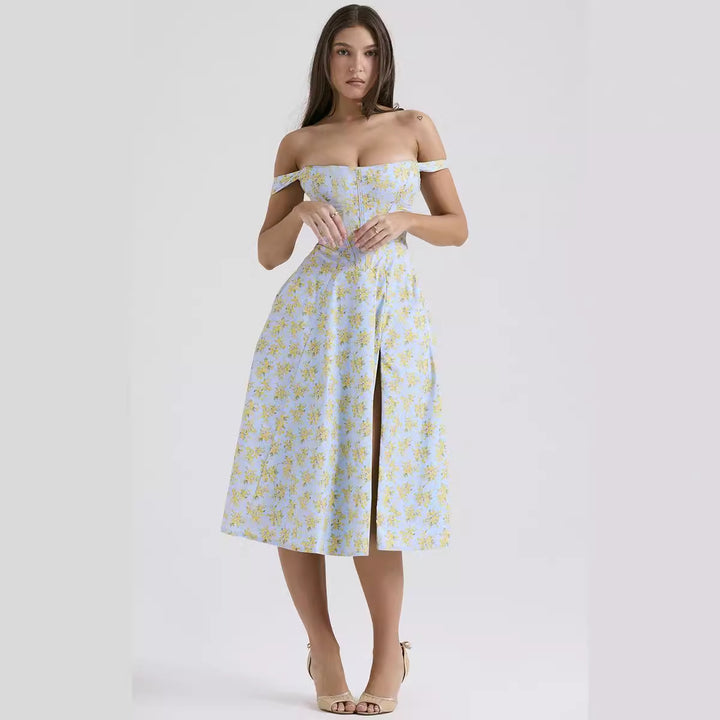 Dame Midikjole med off-shoulder design og blomster mønster Stilla