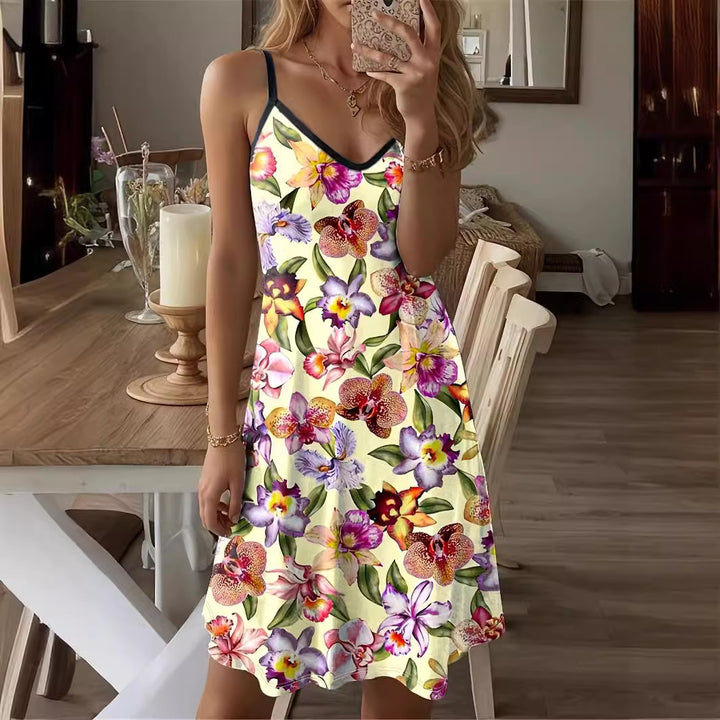 Dame blomster mønster spaghetti strop mini kjole Stilla