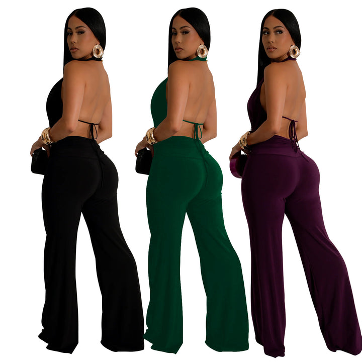 Dame Elegant Jumpsuit med dyb V-udskæring og flydende materiale Stilla