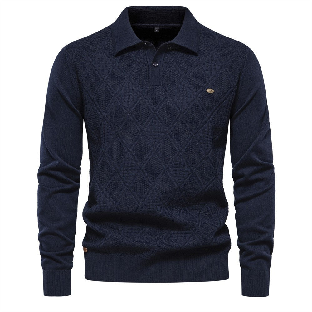 Herrer elegant strikpullover med moderne rombmønster og klassisk krave Stilla