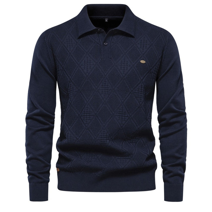Herrer elegant strikpullover med moderne rombmønster og klassisk krave Stilla