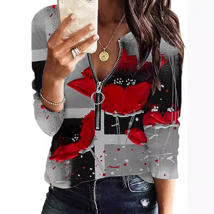 Stilla | Casual Printet Zip Langærmet T-shirt