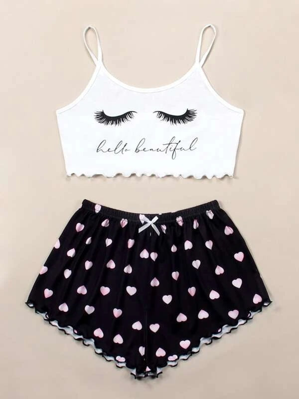 Dame fritid-crop-top og shorts sæt med glædeligt frugt-motiv Stilla
