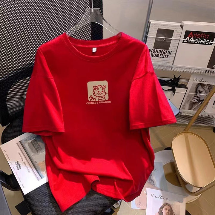 Dame T-shirt med kreativ dragemønster og behagelig oversized pasform Stilla