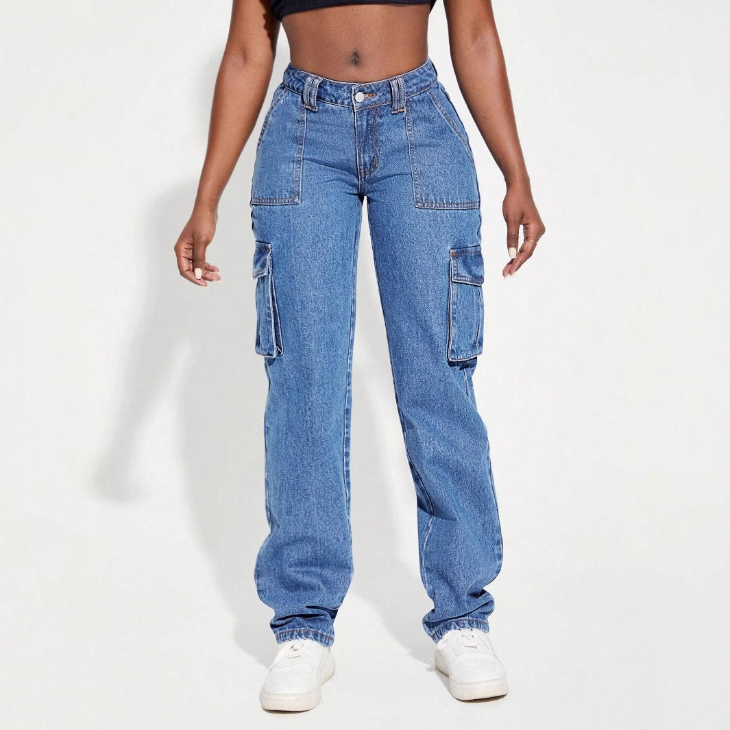 Kvinders cargo jeans med elastisk talje og praktiske sidelommer Stilla