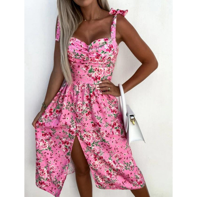 Dame Floral Print A-line Kjole med Flæse Stropper Stilla