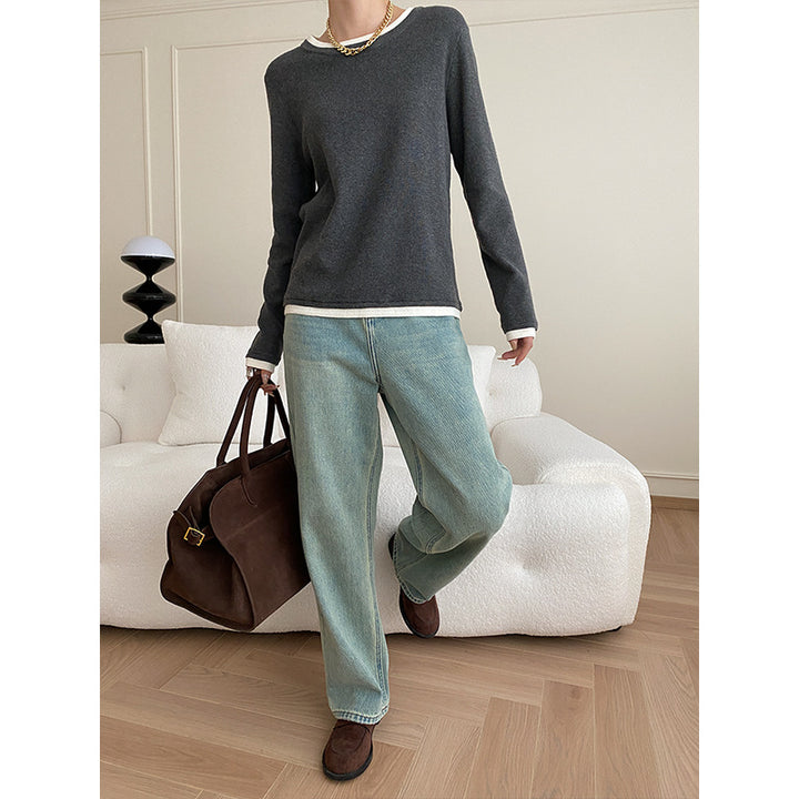 Kvinders fashionable sweater med fine kontrastdetaljer Stilla