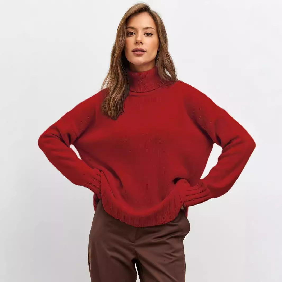 Dame Oversized Strikpullover med høj krave og sidelæringer Stilla