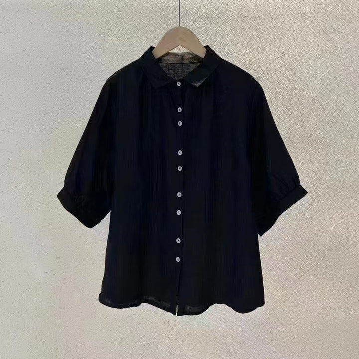 Dame Kortærmet Struktureret Knap-BLOUSE Stilla