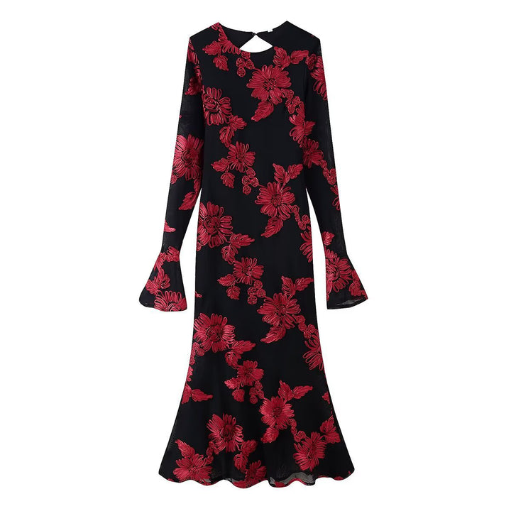 Femme Floral Maxi Kjole med klokkeærmer og udskæring bagpå Stilla